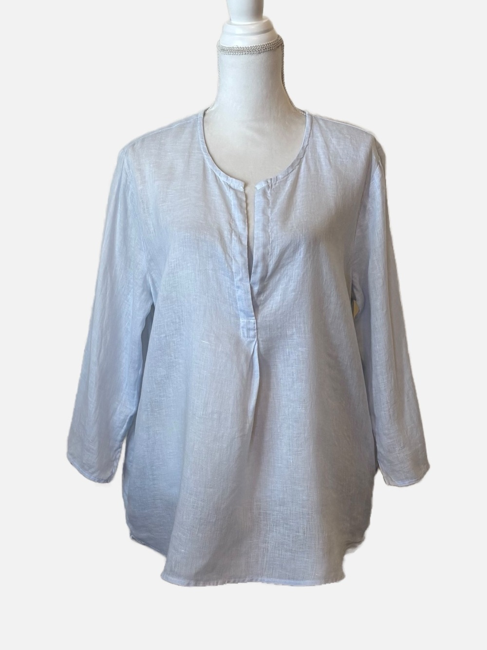CP SHADES Linen Deep-V Round Neck Popover Top Light Blue Women's Large